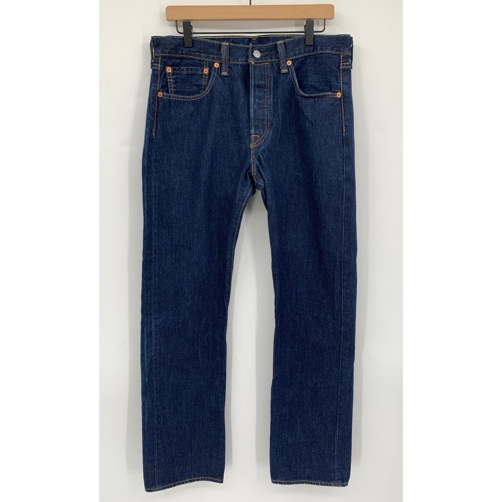 Levis 501 Jeans Men 32x32 Blue Straight Leg Button Fly Dark Wash Cotton Denim